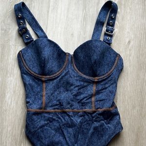 WeWoreWhat Denim Onepiece swim